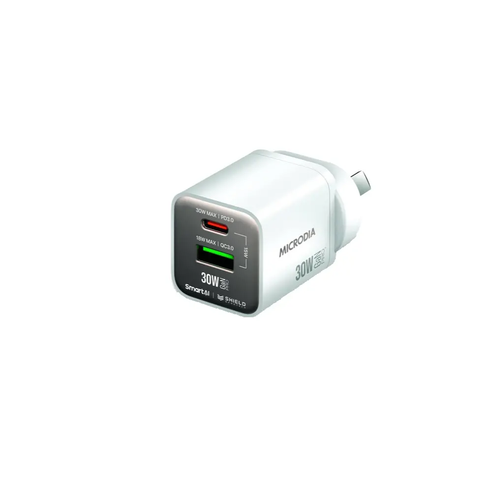 Microdia Smartcube Nano 30W Dual Port Gan Wall Charger (White) 1