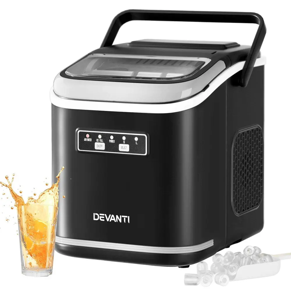 Devanti Ice Maker Machine Portable 12Kg Countertop With Self-Cleaning 1.3L (Black) 1