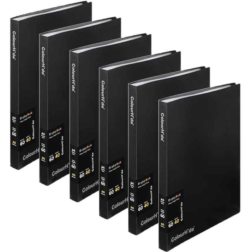 Colourhide Display Book 40 Pockets Sleeves A4 Black Pack 6 1