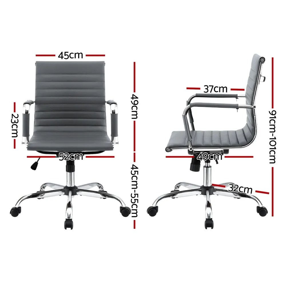 Artiss Office Chair Conference Chairs Pu Leather Mid Back (Grey) 2