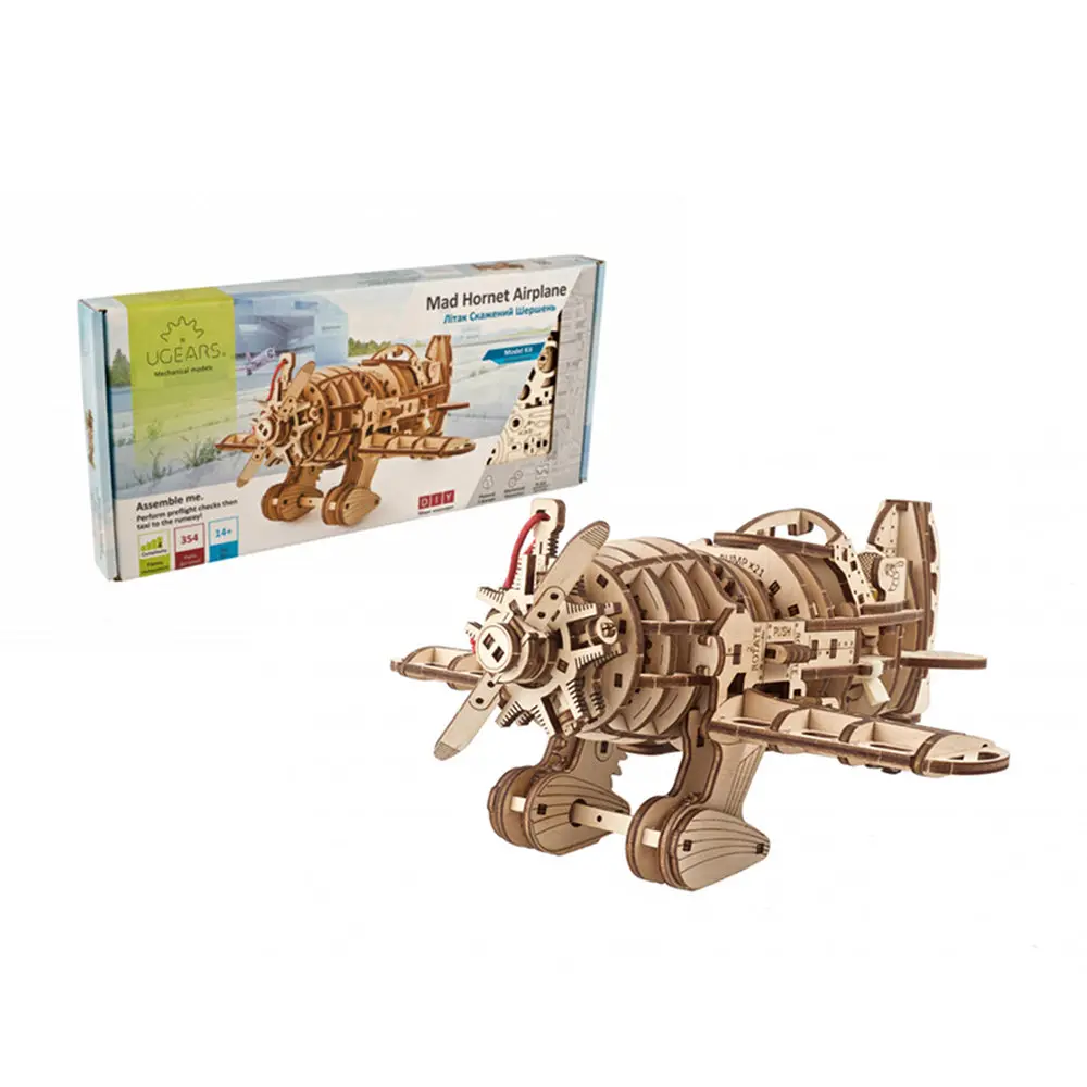 Ugears Mad Hornet Airplane Mechanical Wooden Puzzle Model Kit 2