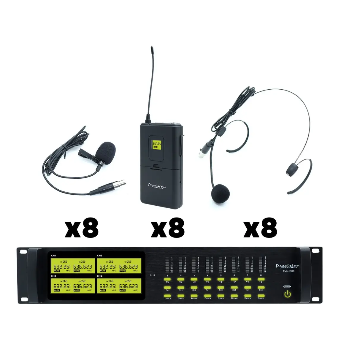 Precision Audio 8 Channel Uhf Wireless Headset Microphone System Rack Mount Lcd Display 1