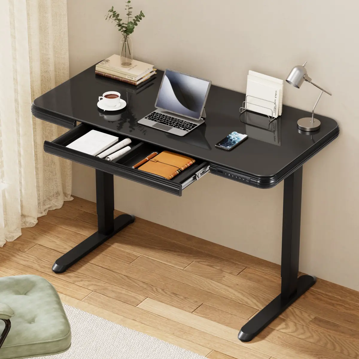 Artiss Electric Standing Desk Motorised Glass Top Black 120Cm 2