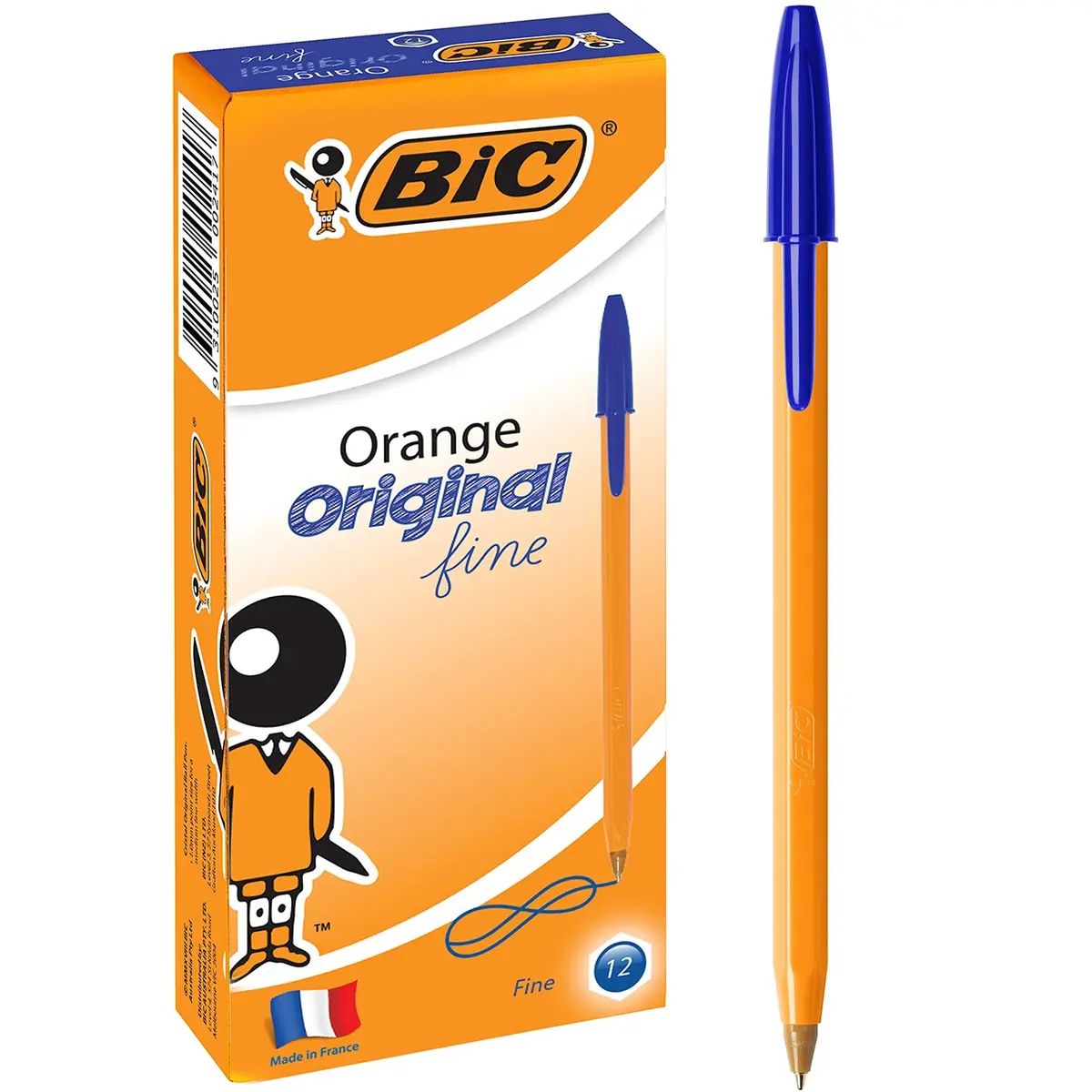 Bic Original Orange Ballpoint Pens Fine Blue Box 12 1