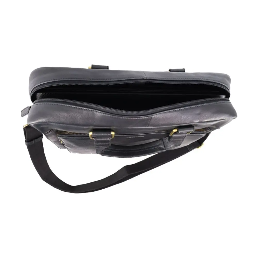 Pierre Cardin Men's Leather Rustic Business/Laptop Shoulder Bag 41X29cm Black 2