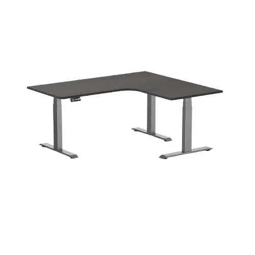 Desky L-Shape Melamine Sit Stand Desk 160Cm - Right Return Burnished Wood Top And Space Grey Leg 1