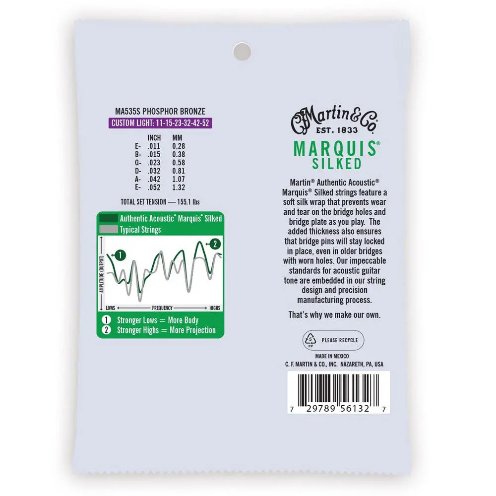 Martin Guitar Ma535s Authentic Silked Strings 92/8 Phosphor Custom Light 2