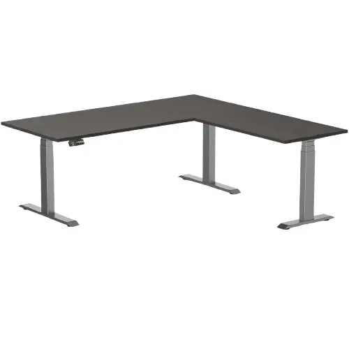 Desky Eco L-Shape Melamine Sit Stand Desk 180 X 175 Cm Burnished Wood Top And Space Grey Leg 1