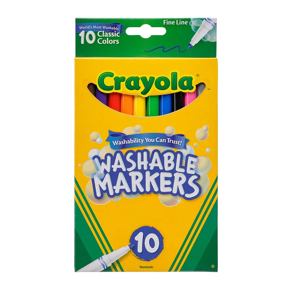 10Pc Crayola Kids/Childrens Creative Washable Fineline Markers 36M+ 1