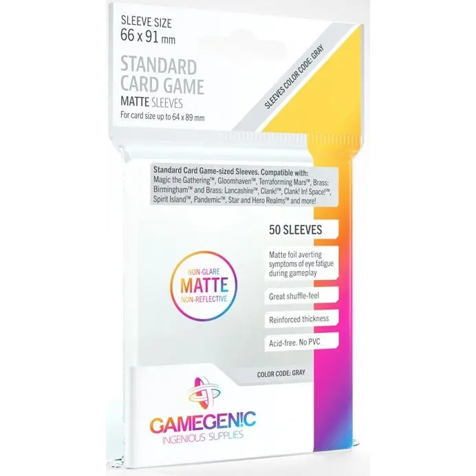 Gamegenic Matte Board Game Sleeves Standard Size 66Mmx91mm 50 Sleeves (Gray) 1