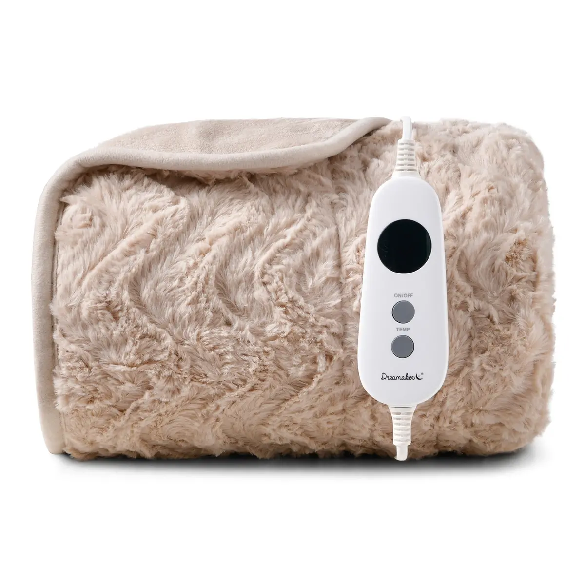 Dreamaker 500Gsm Faux Fur Electric Heated Throw Blanket [130X160cm] (Natural) 1