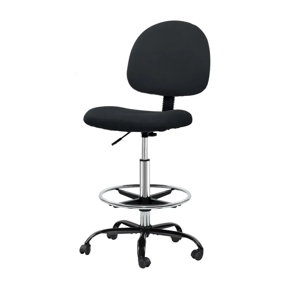 Artiss Office Chair Drafting Stool Fabric Chairs (Black) 1