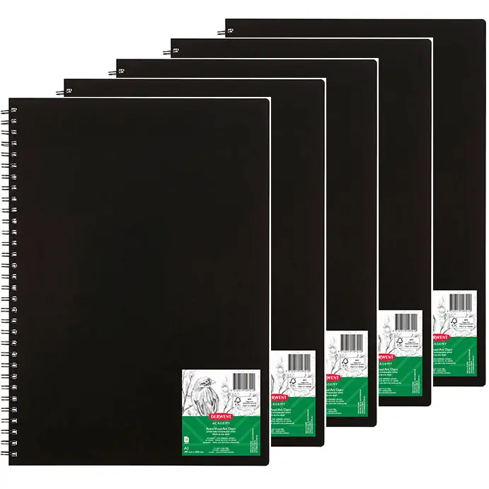 Derwent 5 Pack Academy Visual Art Diary Portrait 120 Pages A3 Black Bulk 1