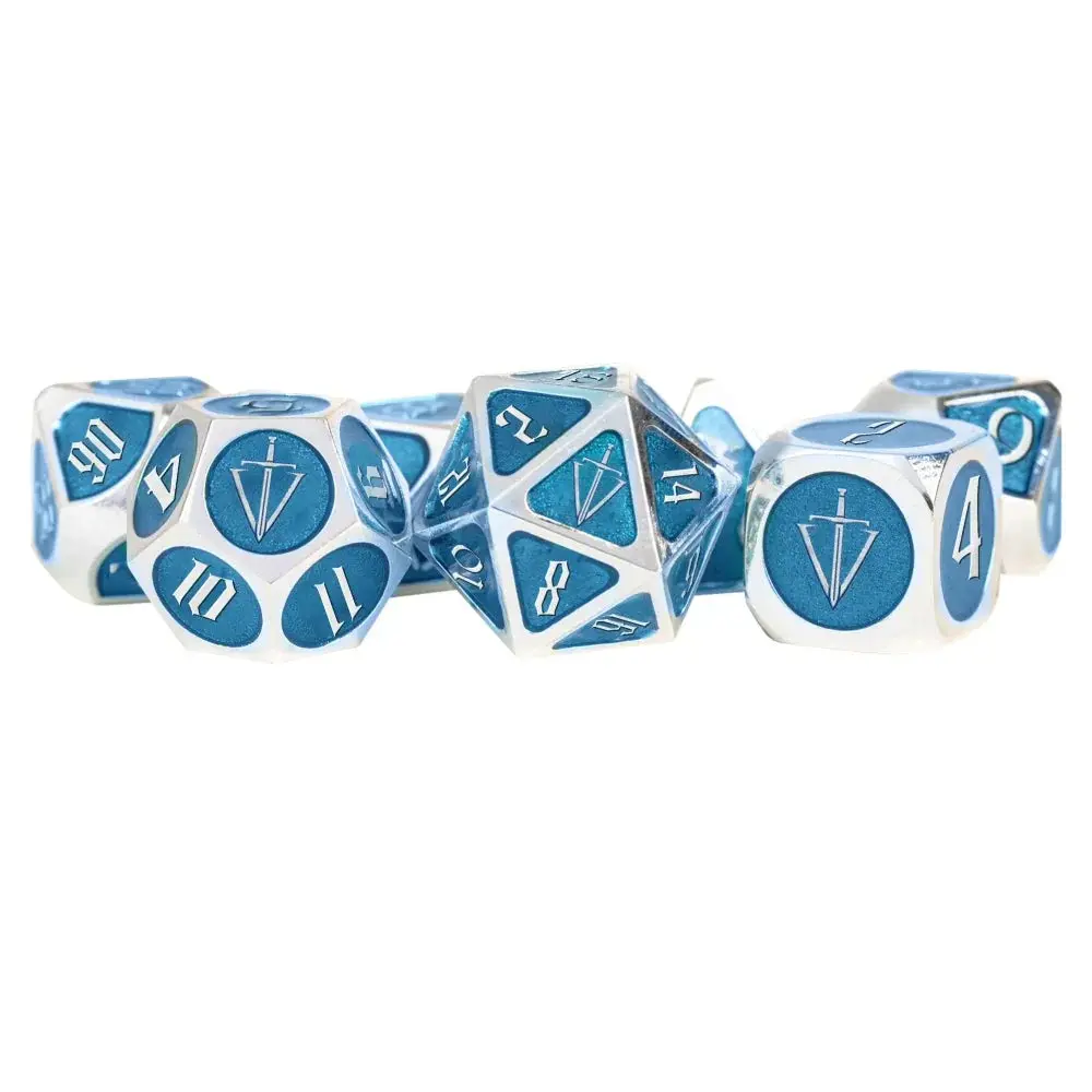 Fanroll By Metallic Dice Games Mdg Tales Of The Valiant Metal Dice Set Silver W/ Light Blue Enamel Accessories 1