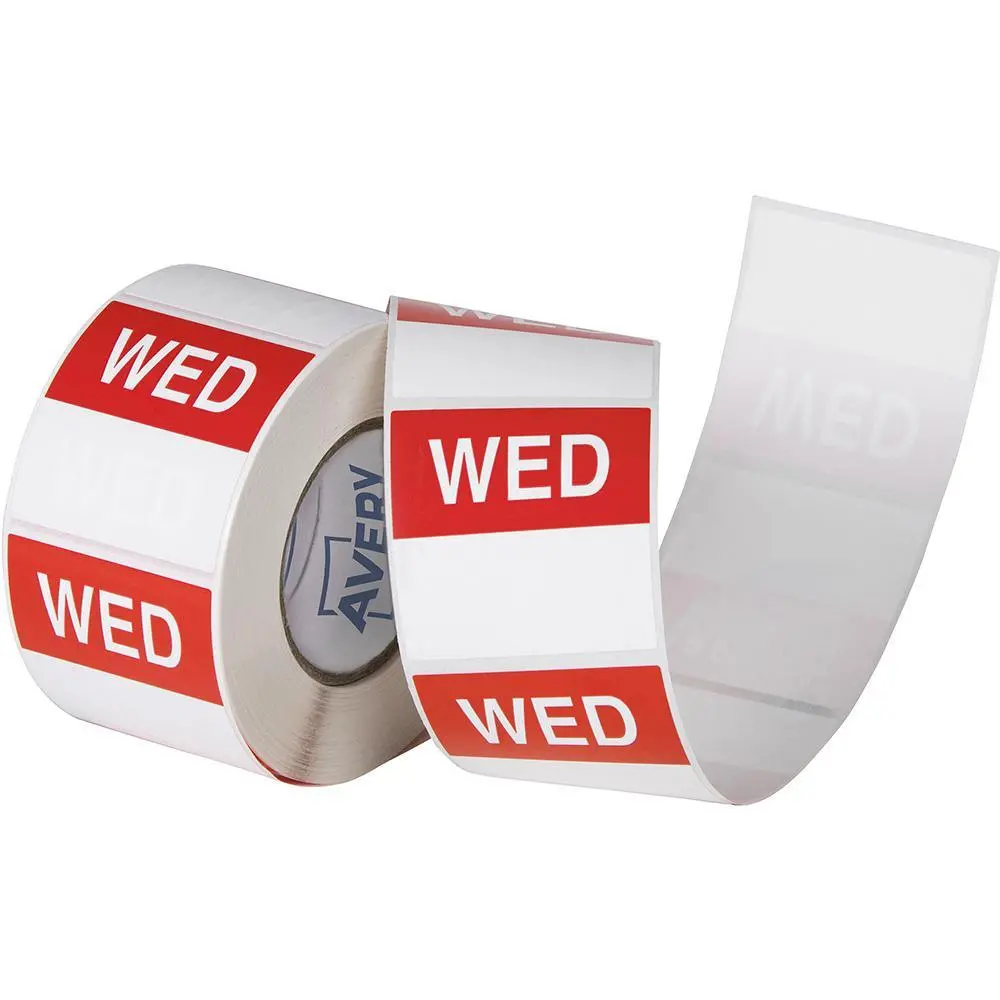 Avery 937338 Removable Day Label Wednesday 40×40Mm Red/White Box 500 1