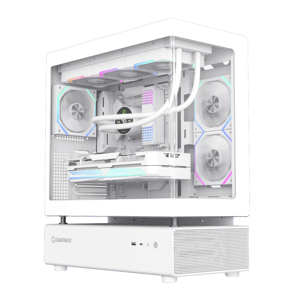 Gamemax N80 Atx Mid Tower Gaming Case - Btf Back-Connect Motherboard Support, 6X Argb Fans Pre-Installed, Panoramic Tempered Glass - White 1