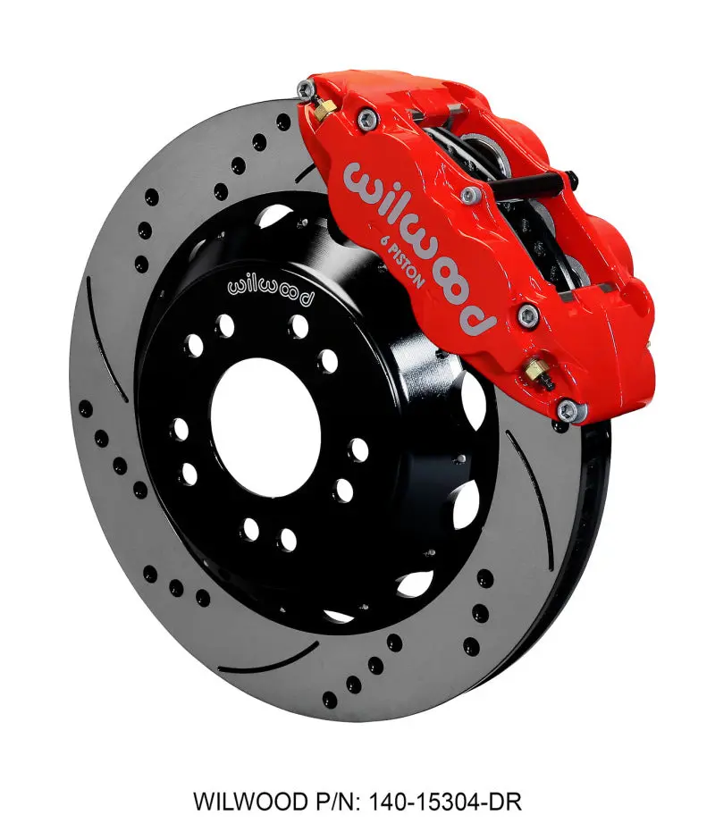 Wilwood Narrow Superlite 6R Front Brake Hat Kit – 14" Drilled, Red Finish, Fits 1963–1987 C10 With Pro Spindles 1