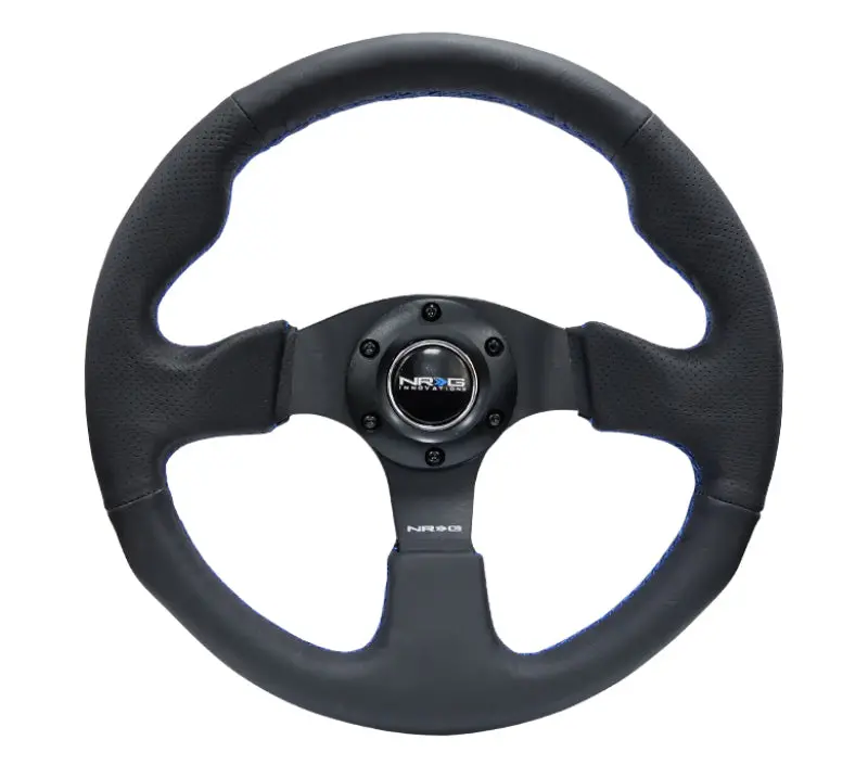 Nrg Reinforced 320Mm Steering Wheel – Black Leather With Blue Stitching 1