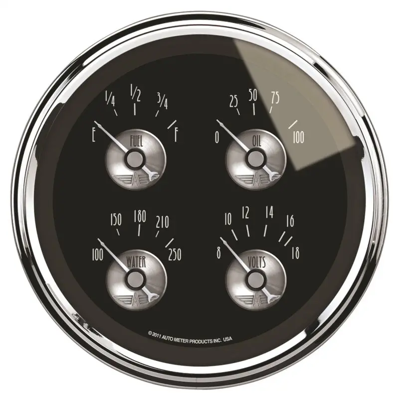 Autometer Prestige Series Quad Gauge Pack – Four 5" Electric Gauges (0–90 Ohm Fuel Level Range), Black Diamond Finish 1