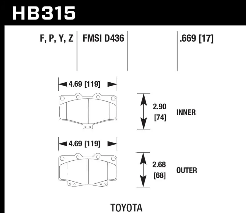 Hawk High-Performance Street Brake Pads For 1995–1998 Toyota Tacoma – Front Axle 1