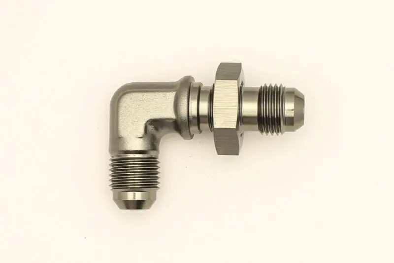 Deatschwerks 6An Male Flare To 6An Male Flare 90° Bulkhead Adapter With Lock Nut 1