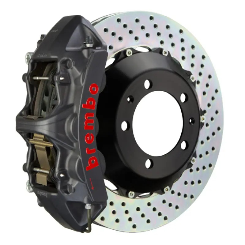 Brembo Front Brake Kit For 2007–2015 Audi Tt 2.0T: 6-Piston Calipers, 355X32Mm Drilled Two-Piece Rotors, Black Finish 1