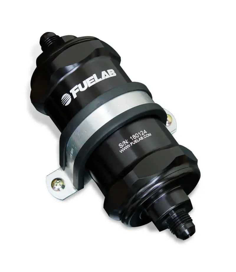 Fuelab Inline Fuel Filter — -6An Inlet/Outlet, 6-Micron Fiberglass, Integrated Check Valve — Black 1