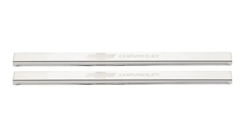 Putco Stainless Steel Door Sill Plates For 2019+ Chevrolet Silverado Ld — Double & Regular Cab, Bow Tie Etching (2-Piece Set) 1
