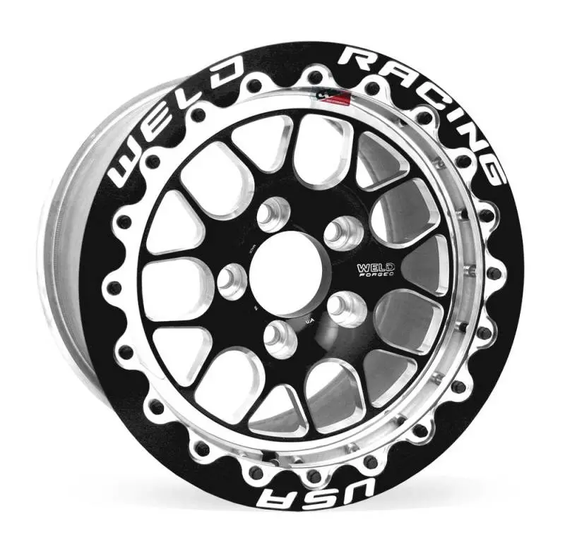 Weld S77 15X12.33" Black Beadlock Wheel — 5X4.75" Bolt Pattern, 4.5" Backspace, Medium Pad 1